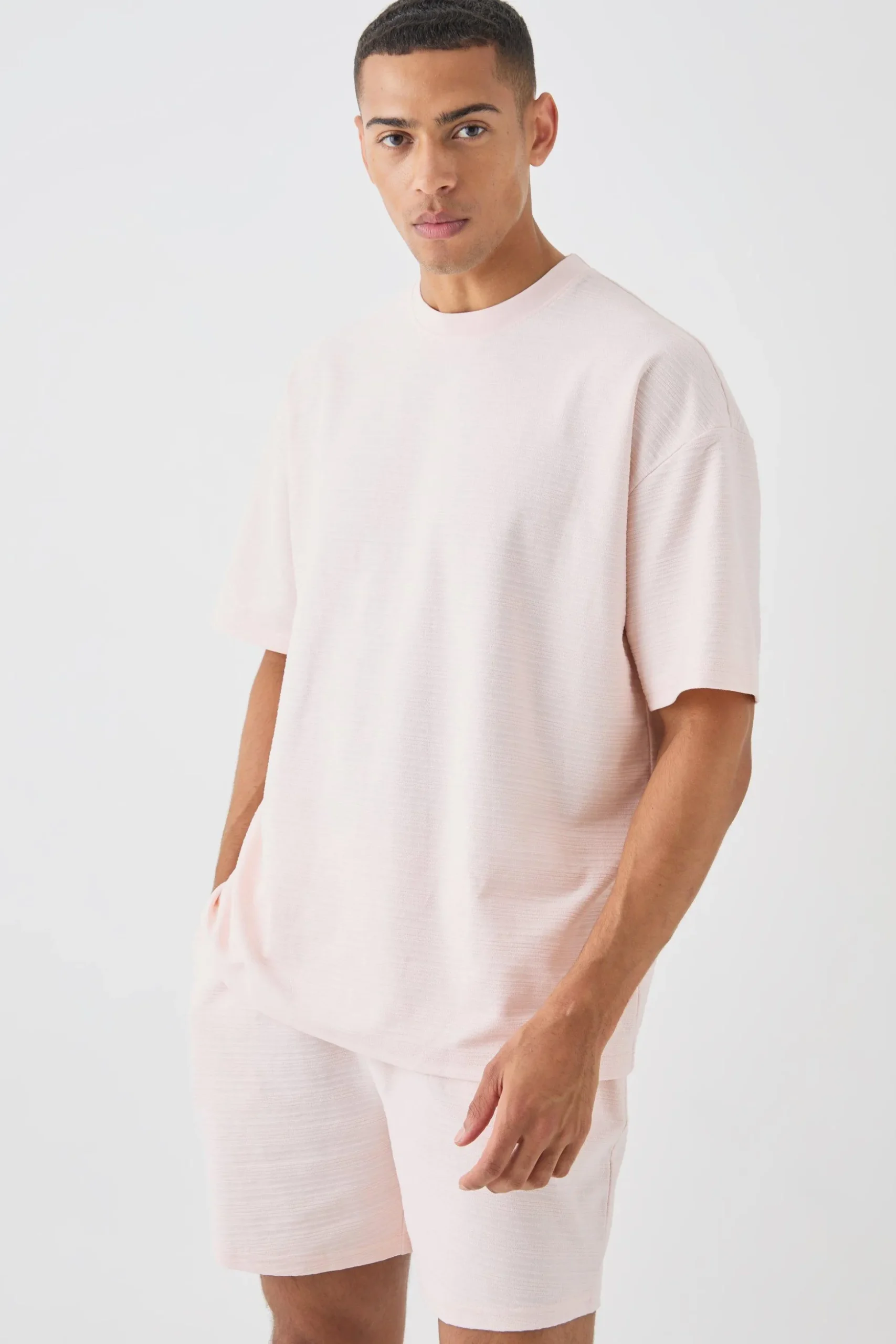Oversized Jacquard Stripe T-shirt & Short Set | BoohooMAN UK