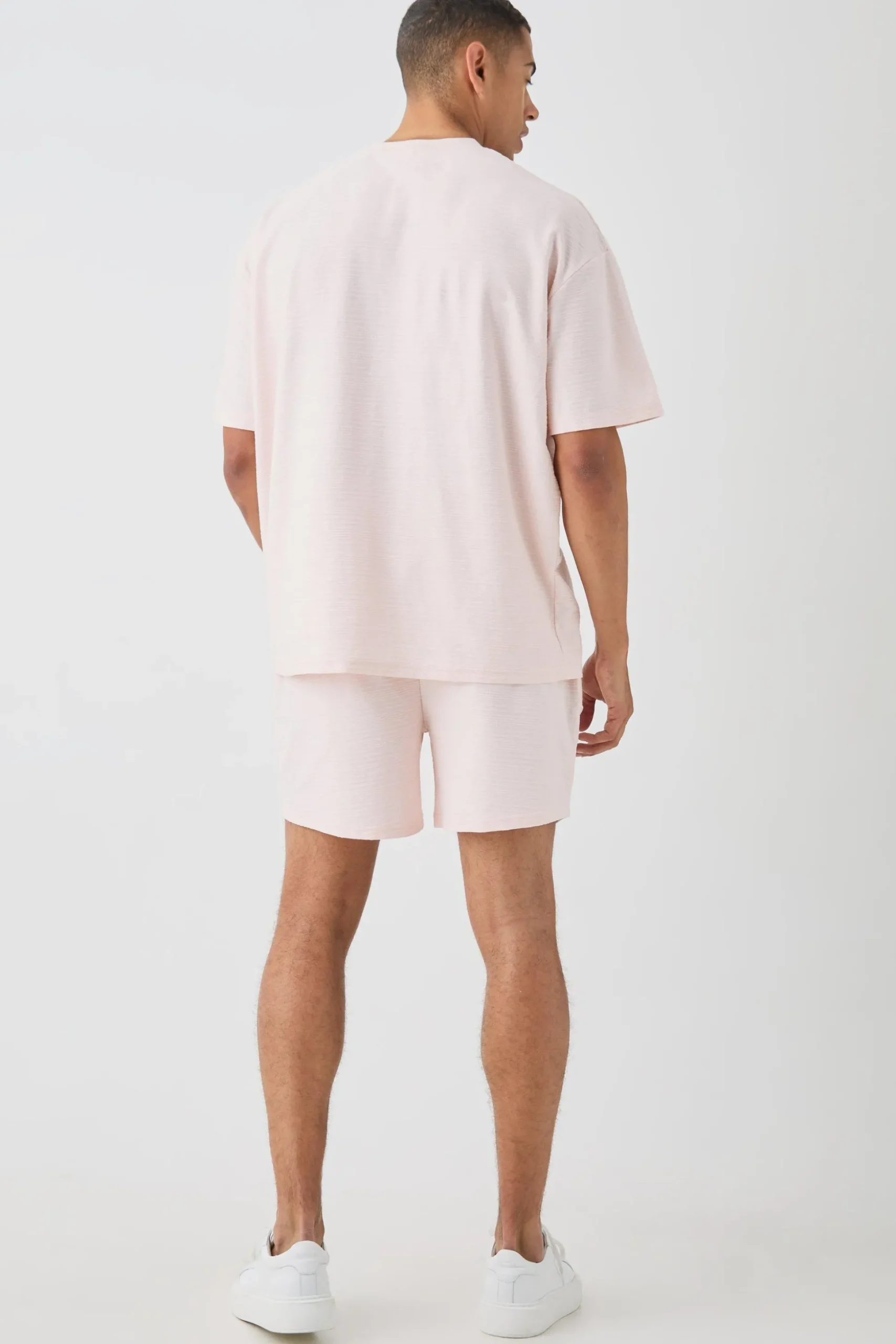 Oversized Jacquard Stripe T-shirt & Short Set | BoohooMAN UK