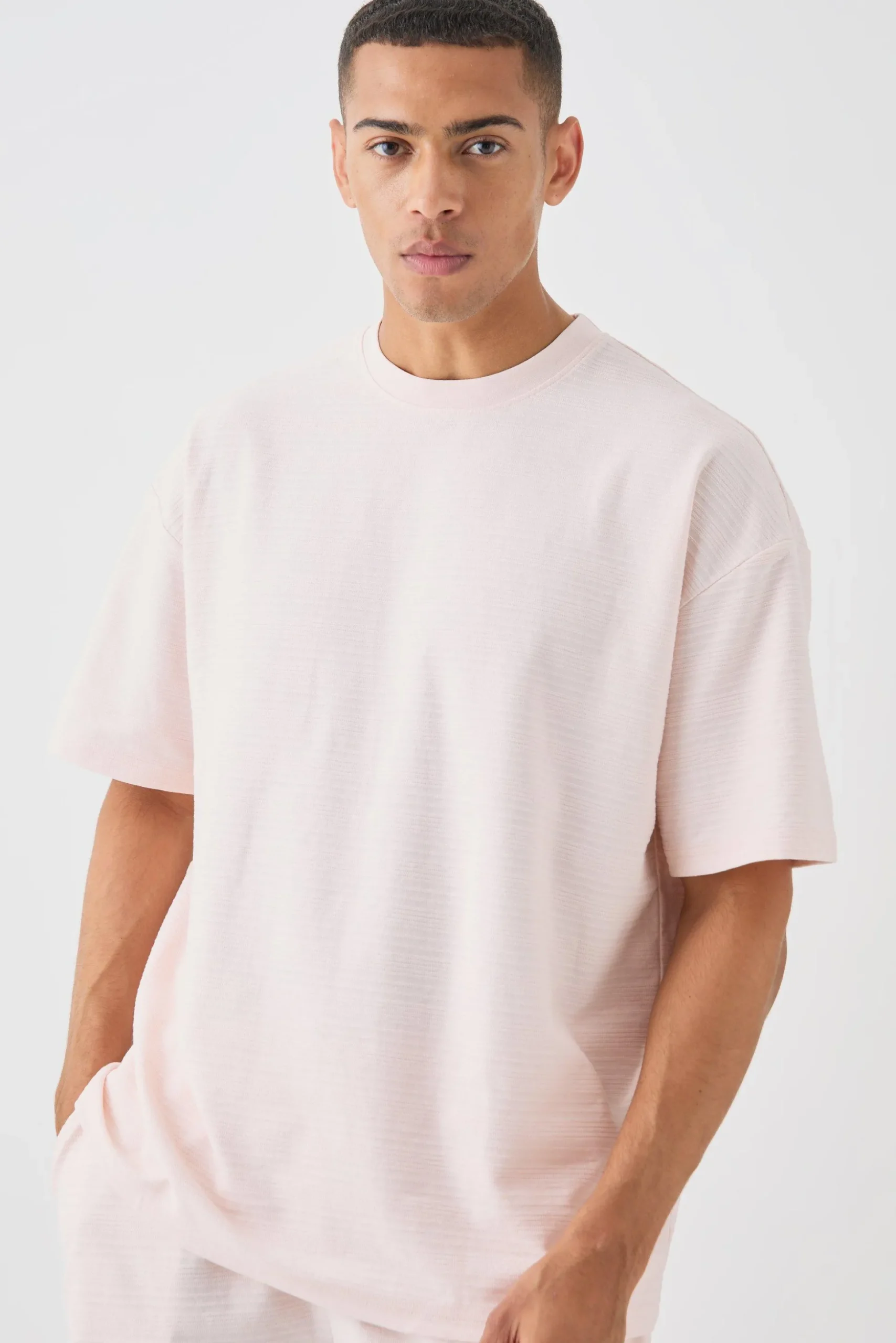 Oversized Jacquard Stripe T-shirt & Short Set | BoohooMAN UK
