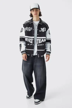 Oversized Jersey Harrington Varsity Jacket | BoohooMAN UK