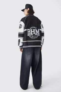 Oversized Jersey Harrington Varsity Jacket | BoohooMAN UK