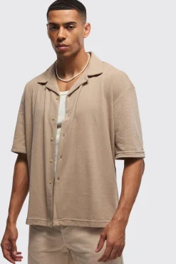 Oversized Jersey Textured Revere Shirt | BoohooMAN UK