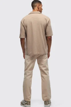 Oversized Jersey Textured Revere Shirt | BoohooMAN UK