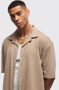 Oversized Jersey Textured Revere Shirt | BoohooMAN UK