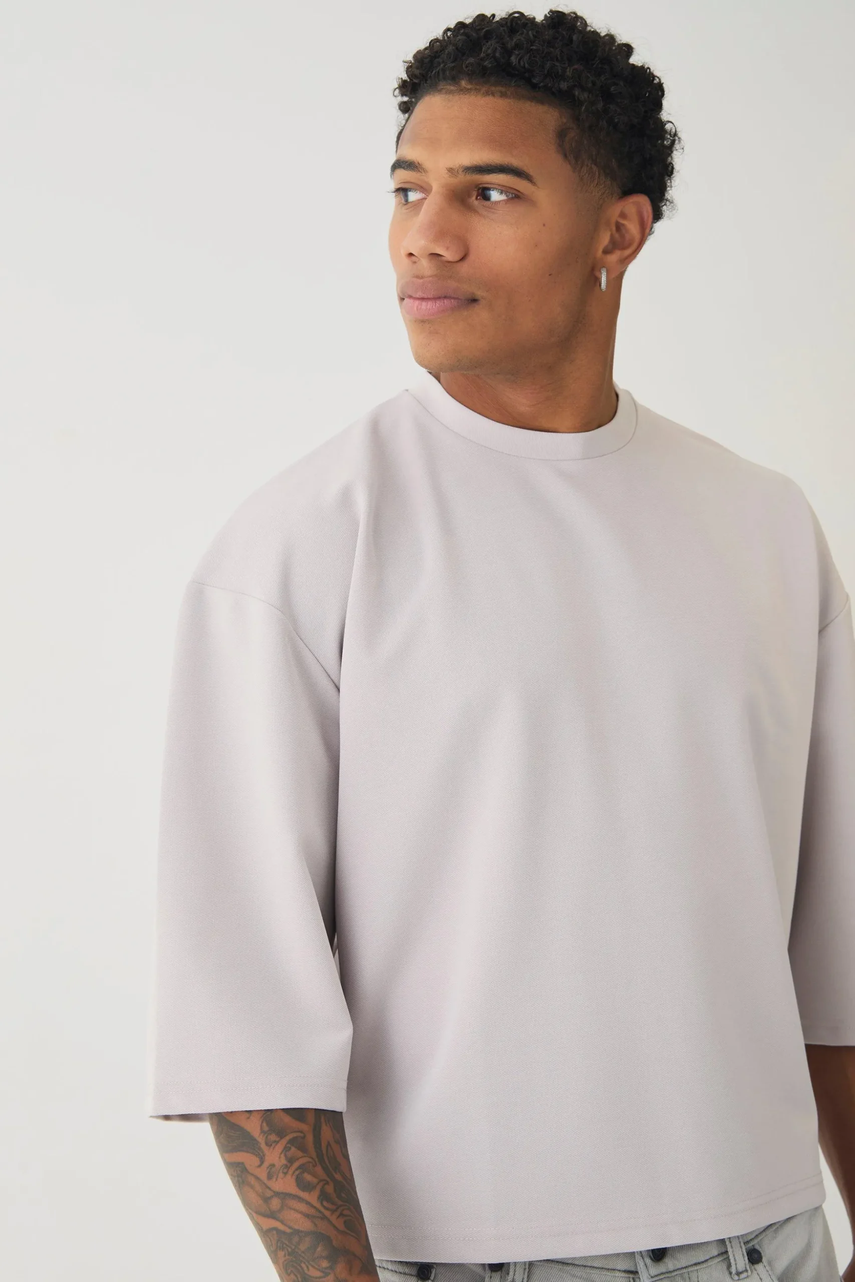 Oversized Jersey Twill Extra Boxy Half Sleeve T-shirt | BoohooMAN UK
