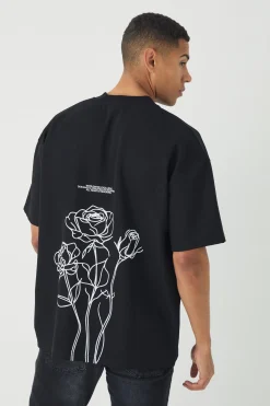 Oversized Jersey Twill Extended Neck Floral Print T-shirt | BoohooMAN UK