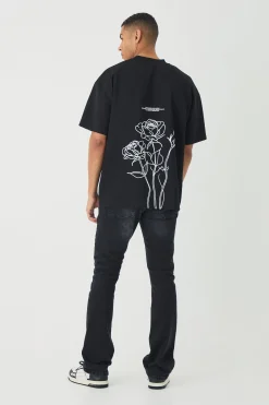 Oversized Jersey Twill Extended Neck Floral Print T-shirt | BoohooMAN UK