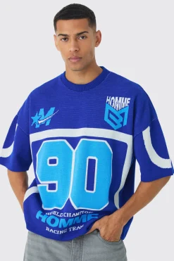 Oversized Knitted Football T-Shirt | BoohooMAN UK