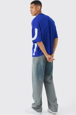 Oversized Knitted Football T-Shirt | BoohooMAN UK