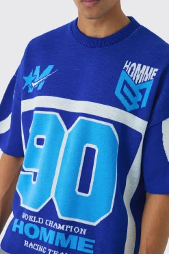 Oversized Knitted Football T-Shirt | BoohooMAN UK