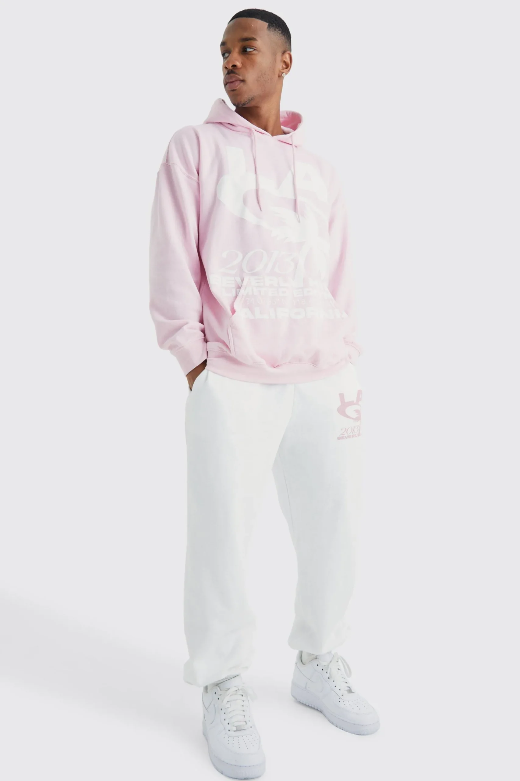 Oversized La Palm Print Hooded Tracksuit | BoohooMAN UK