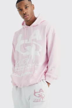 Oversized La Palm Print Hooded Tracksuit | BoohooMAN UK