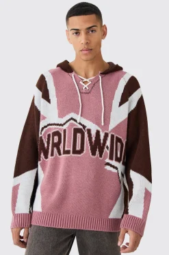 Oversized Lace Up Hockey Jumper With Hood | BoohooMAN UK