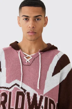 Oversized Lace Up Hockey Jumper With Hood | BoohooMAN UK
