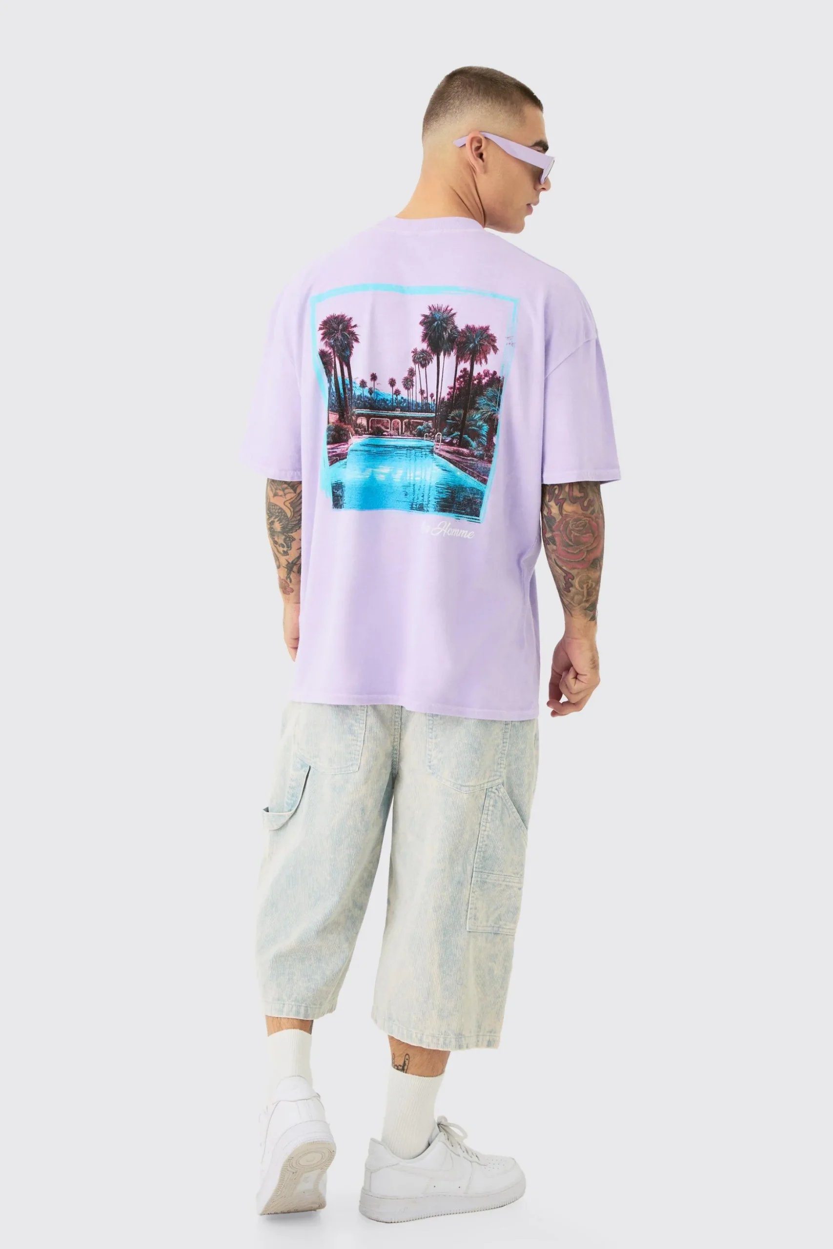 Oversized Landscape Picture Back Print T-shirt | BoohooMAN UK