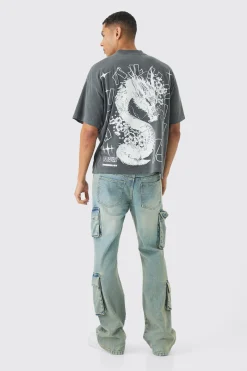 Oversized Large Scale Extended Neck Dragon Wash Print T-Shirt | BoohooMAN UK