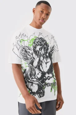 Oversized Large Scale Graffiti Renaissance Print T-shirt | BoohooMAN UK