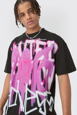 Oversized Large Scale Graffiti Print T-shirt | BoohooMAN UK