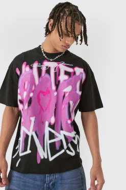 Oversized Large Scale Graffiti Print T-shirt | BoohooMAN UK
