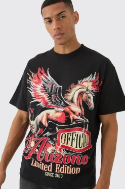 Oversized Large Scale Horse Wing Print T-Shirt | BoohooMAN UK