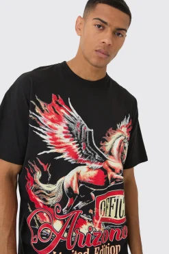 Oversized Large Scale Horse Wing Print T-Shirt | BoohooMAN UK