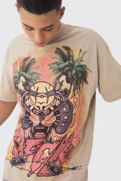 Oversized Large Scale OFCL Tattoo Graphic T-Shirt | BoohooMAN UK