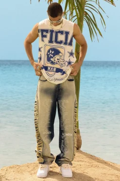 Oversized Large Scale Varsity Print Tank | BoohooMAN UK