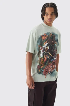 Oversized Large Scale Worldwide Tattoo Graphic T-Shirt | BoohooMAN UK