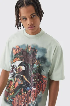 Oversized Large Scale Worldwide Tattoo Graphic T-Shirt | BoohooMAN UK