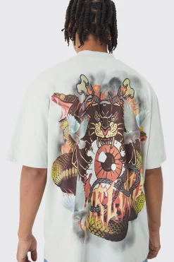 Oversized Large Scale Worldwide Tattoo Back Graphic T-Shirt | BoohooMAN UK