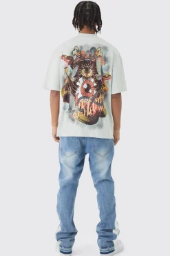 Oversized Large Scale Worldwide Tattoo Back Graphic T-Shirt | BoohooMAN UK