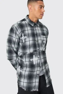 Oversized Layered Print Check Shirt | BoohooMAN UK