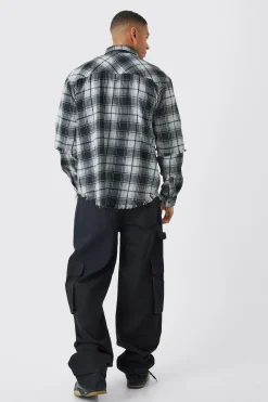Oversized Layered Print Check Shirt | BoohooMAN UK