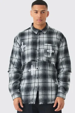 Oversized Layered Print Check Shirt | BoohooMAN UK