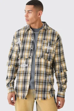 Oversized Layered Print Check Shirt | BoohooMAN UK