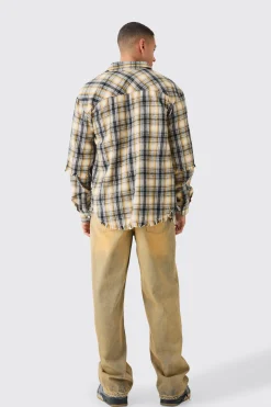 Oversized Layered Print Check Shirt | BoohooMAN UK