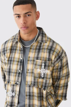 Oversized Layered Print Check Shirt | BoohooMAN UK