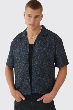 Oversized Leopard Print Revere Boxy Shirt | BoohooMAN UK