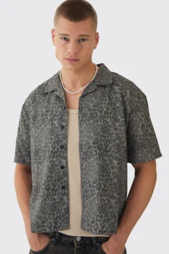 Oversized Leopard Print Revere Boxy Shirt | BoohooMAN UK