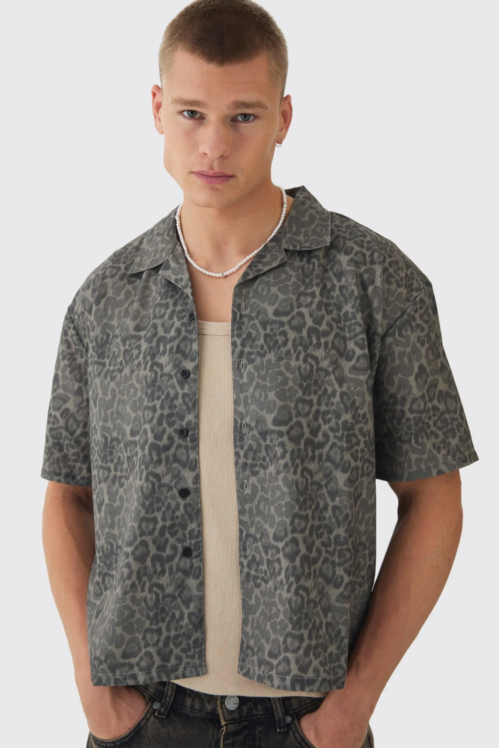 Oversized Leopard Print Revere Boxy Shirt | BoohooMAN UK