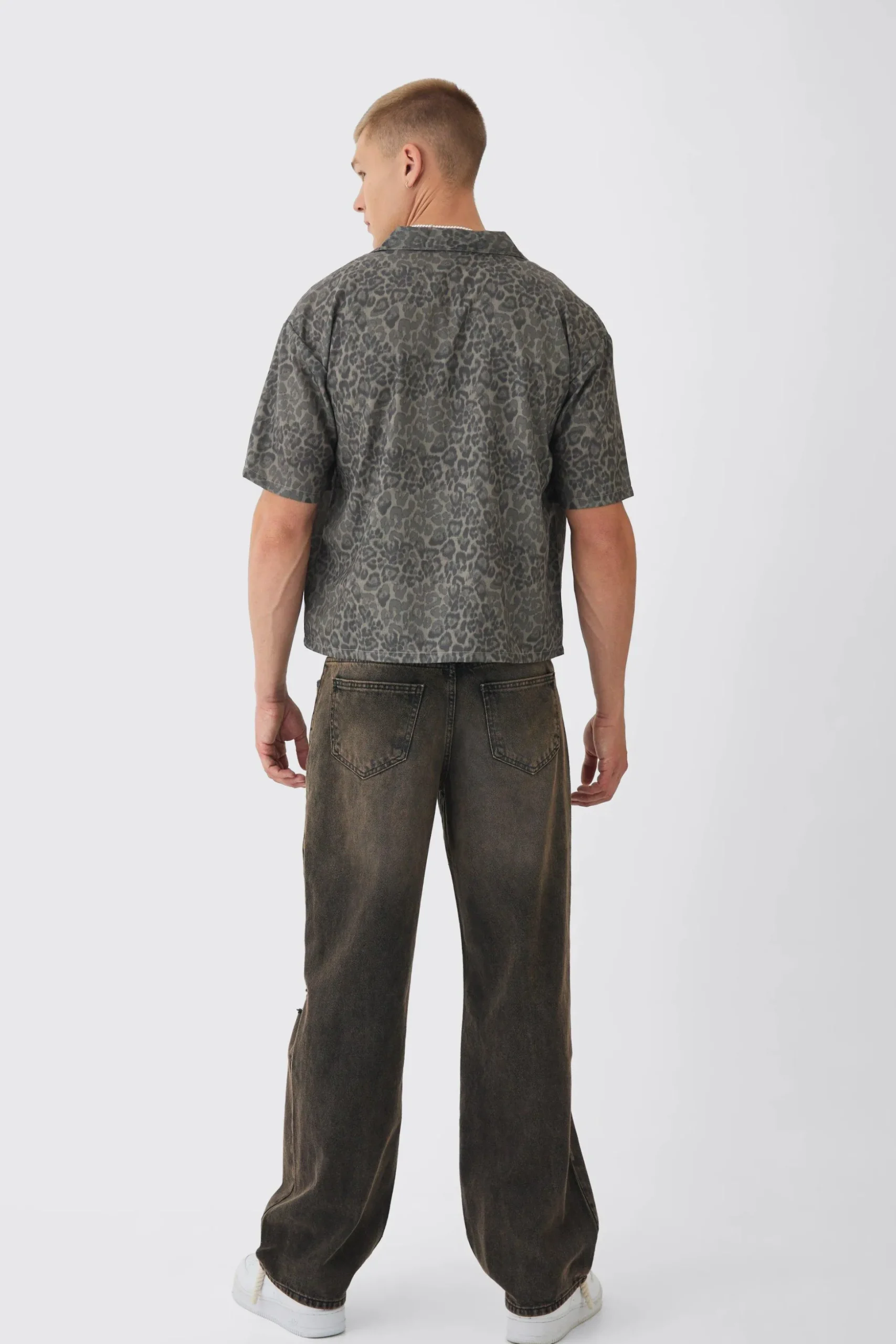 Oversized Leopard Print Revere Boxy Shirt | BoohooMAN UK