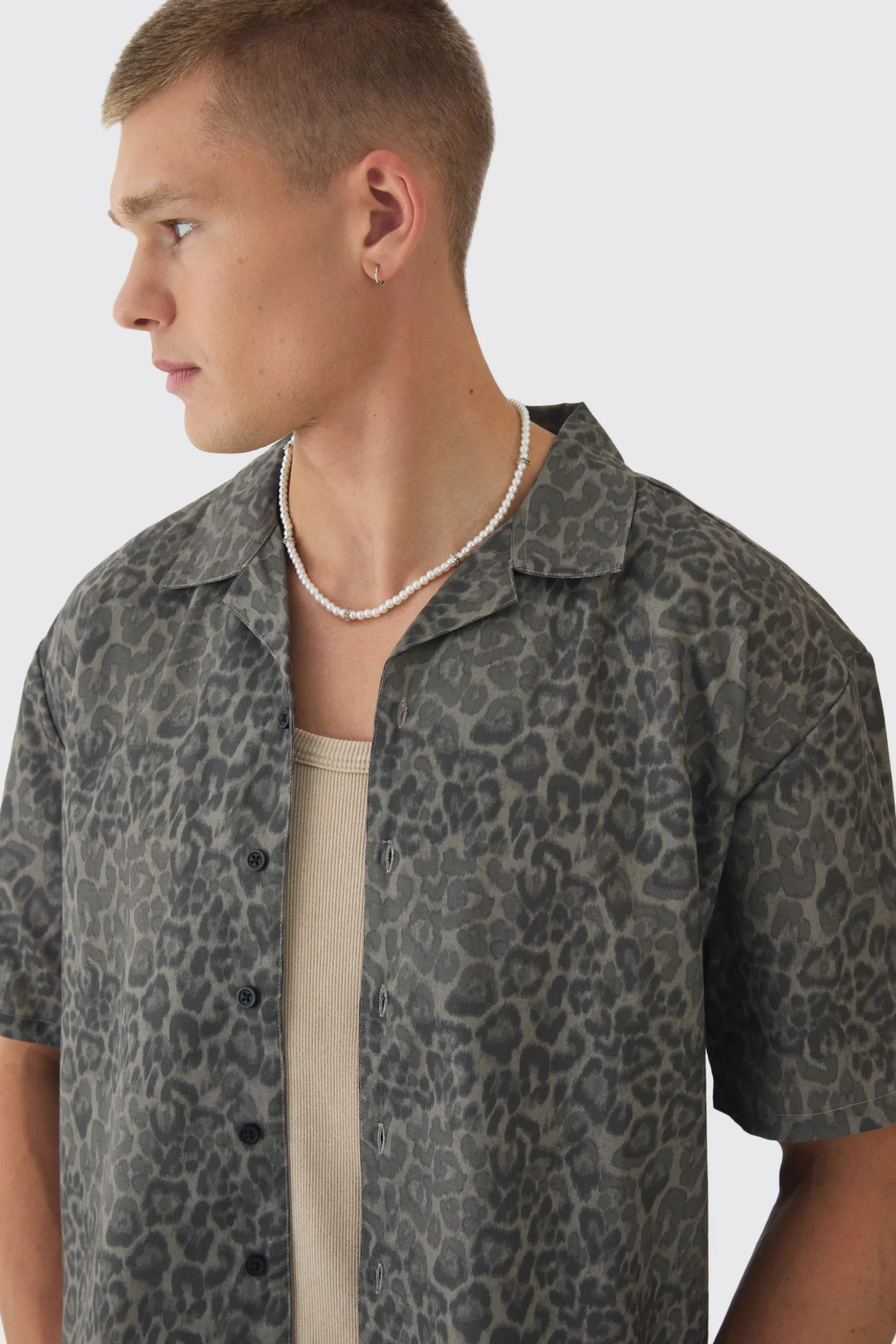 Oversized Leopard Print Revere Boxy Shirt | BoohooMAN UK