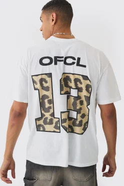 Oversized Leopard Varsity Back Print T-shirt | BoohooMAN UK