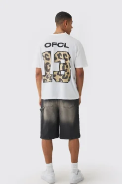 Oversized Leopard Varsity Back Print T-shirt | BoohooMAN UK