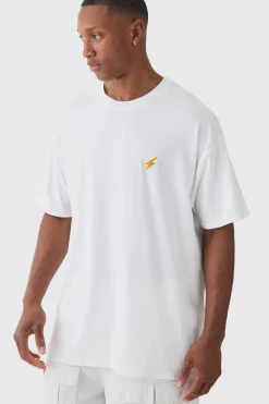 Oversized Lightning Embroidered T-shirt | BoohooMAN UK