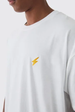 Oversized Lightning Embroidered T-shirt | BoohooMAN UK