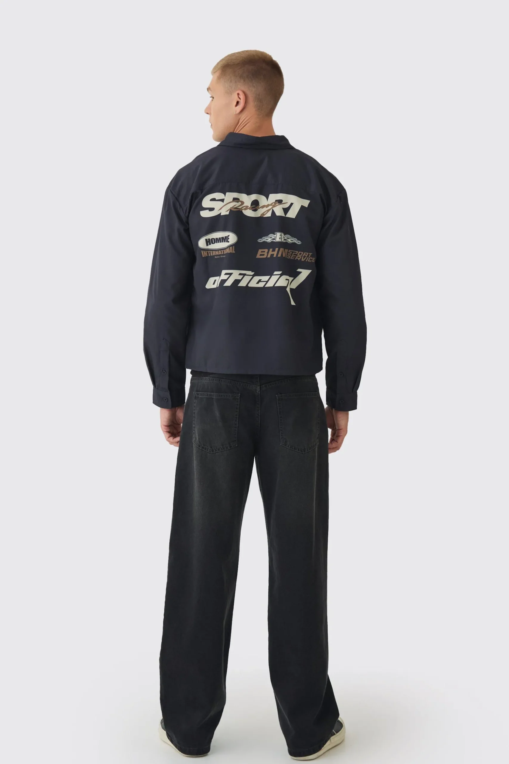 Oversized Lightweight Twill Moto Long Sleeve Revere Shirt | BoohooMAN UK