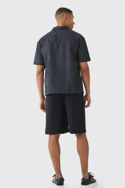 Oversized Lightweight Twill Abstract Print Revere Shirt | BoohooMAN UK