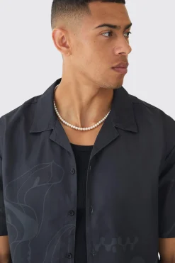 Oversized Lightweight Twill Abstract Print Revere Shirt | BoohooMAN UK