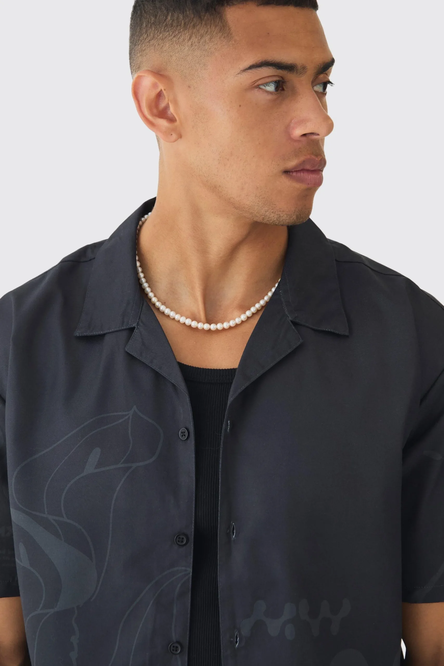 Oversized Lightweight Twill Abstract Print Revere Shirt | BoohooMAN UK